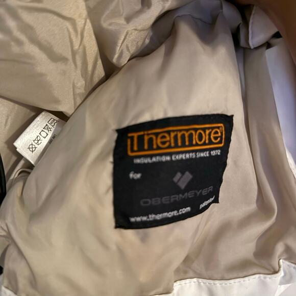 Obermeyer Tuscany II Insulated Ski Hooded Jacket White Black Womens 14 Large - Picture 9 of 11